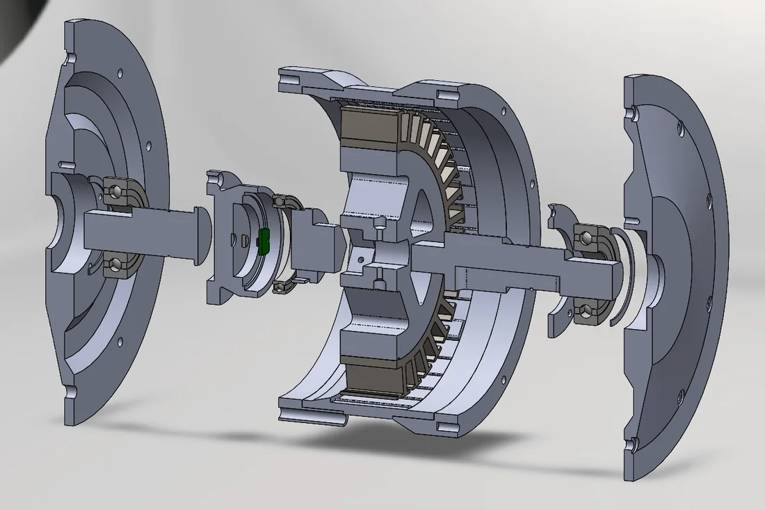 Exploded view of the hub motor assembly