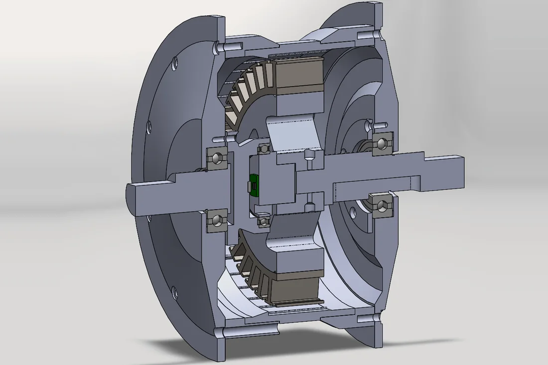 Section view of the hub motor assembly in SolidWorks