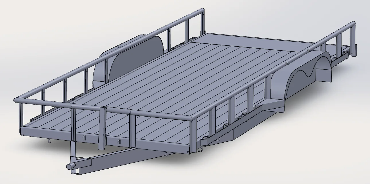 Isometric CAD view of the complete trailer model