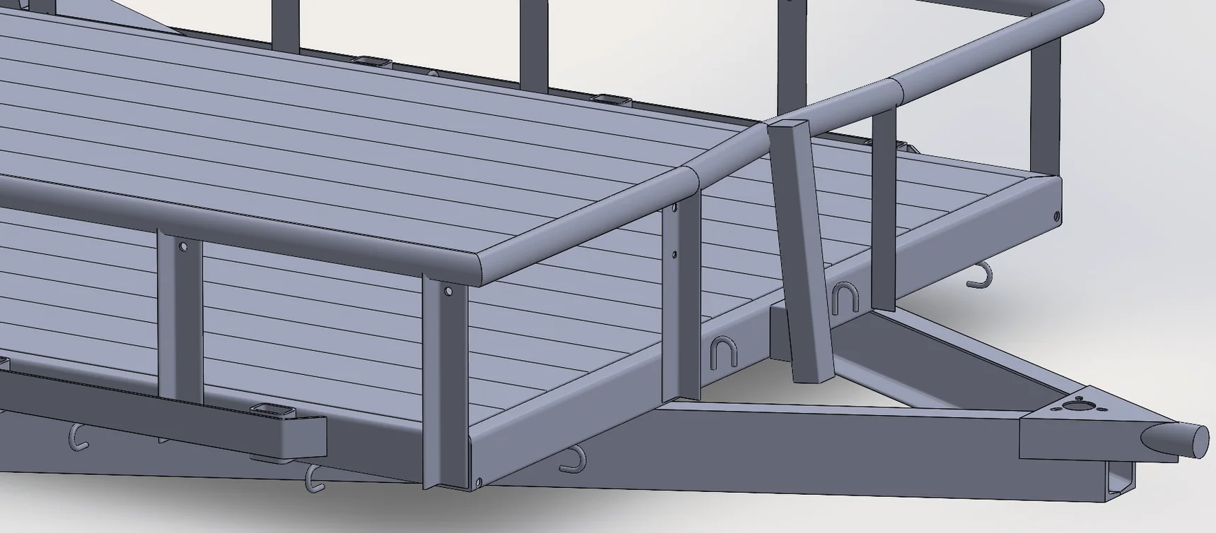 CAD render of the rocket transport trailer deck and rails